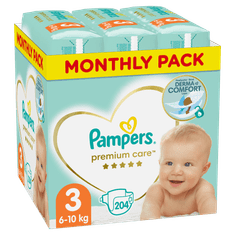 Pampers Premium Care pleničke, velikost 3, 6-10 kg, 204 kosov
