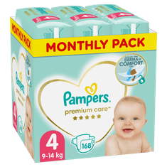 Pampers Premium Care pleničke, velikost 4, 9-14 kg, 168 kosov