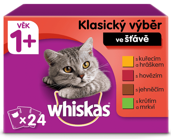 Whiskas žepki klasična izbira z zelenjavo v soku za odrasle mačke, 24 x 100g