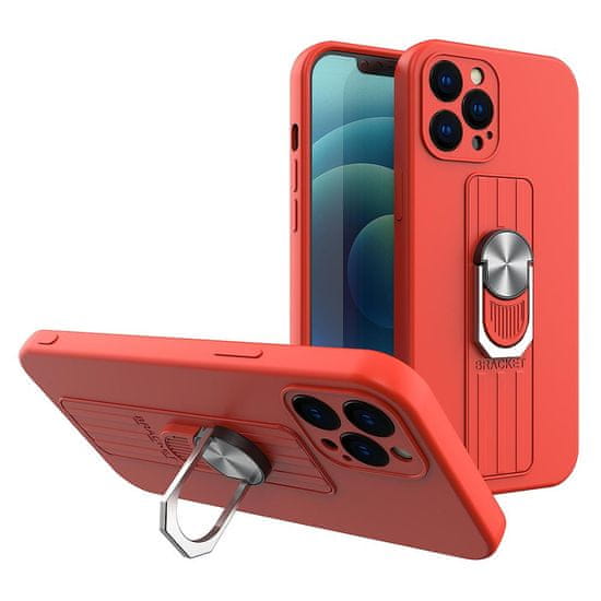 slomart Ring Case silikonsko ohišje z oprijemom za prst in stojalom za Samsung Galaxy A21S, rdeče