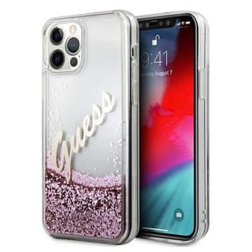 Guess GUHCP12MGLVSPI iPhone 12/12 Pro 6,1" roza trdi ovitek Glitter Vintage Script