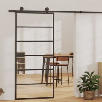 Vidaxl vidaXL Drsna vrata, ESG steklo in aluminij, 90 x 205 cm, črna