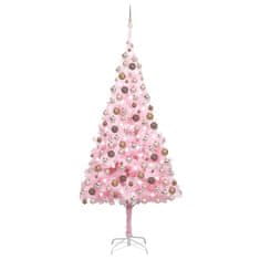 Vidaxl Umetna osvetljena novoletna jelka z bunkicami roza 210 cm PVC