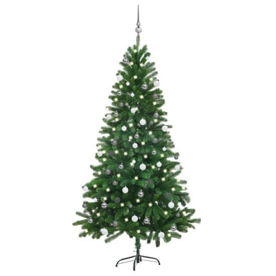 Vidaxl Umetna novoletna jelka z LED lučkami in bučkami 180 cm zelena