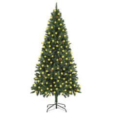 Vidaxl Umetna novoletna jelka z LED lučkami in storži zelena 210 cm