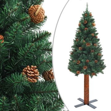 Vidaxl Ozka novoletna jelka pravi les in storži zelena 180 cm PVC