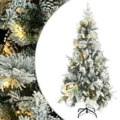 Vidaxl Osvetljena novoletna jelka s snegom in storži 225 cm PVC in PE