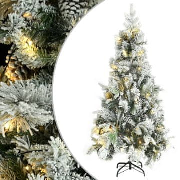 Vidaxl Osvetljena novoletna jelka s snegom in storži 225 cm PVC in PE