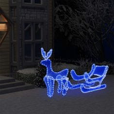 Greatstore Božični okras jelen in sani z mrežo s 432 LED lučkami