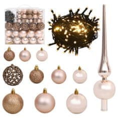 Greatstore Komplet 120 božičnih bučk s konico + 300 LED lučk rožnato zlate