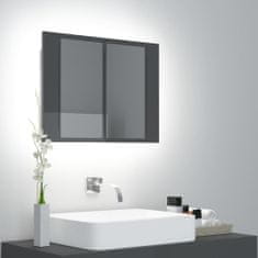 shumee LED kopalniška omarica z ogledalom visok sijaj siva 60x12x45 cm