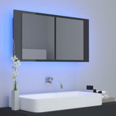 Greatstore LED kopalniška omarica z ogledalom visok sijaj siva 90x12x45 cm