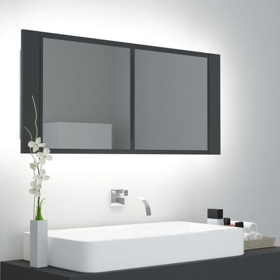 Greatstore LED kopalniška omarica z ogledalom siva 100x12x45 cm