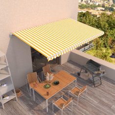 Vidaxl Ročna tenda 5 x 3 m Rumene in bele črte 100% poliester