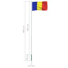Vidaxl Zastava Romunije in aluminijast zastavni drog 4 m