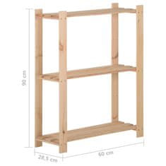 Vidaxl 3-nadstropni regal s policami 60x28,5x90 cm trdna borovina
