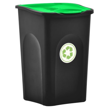 Vidaxl Koš za smeti s pokrovom na tečajih 50 L črn in zelen