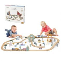Viga Toys Leseni vlakec za otroke Vlakovna proga 90 elementov