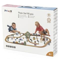 Viga Toys Leseni vlakec za otroke Vlakovna proga 90 elementov