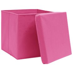 Greatstore Škatle za shranjevanje s pokrovi 4 kosi roza 32x32x32 cm blago