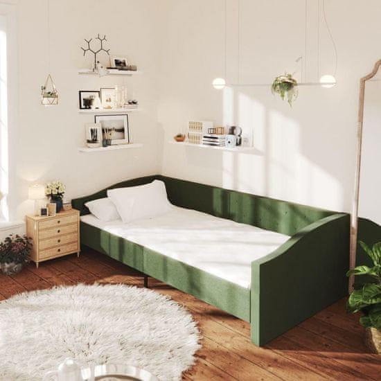 shumee Dnevna postelja z vzmetnico USB temno zeleno blago 90x200 cm