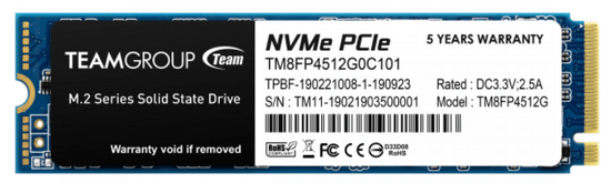 TeamGroup MP34 SSD disk, 512 GB, 3400/2000 MB/s, 3D, NAND, 2280 (TM8FP4512G0C101)