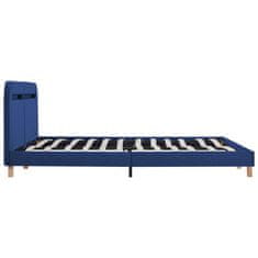 Vidaxl Posteljni okvir z LED osvetlitvijo modro blago 160x200 cm