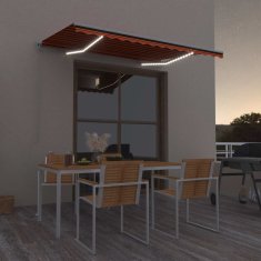 Vidaxl Ročno zložljiva tenda z LED lučmi 350x250 cm oranžna in rjava