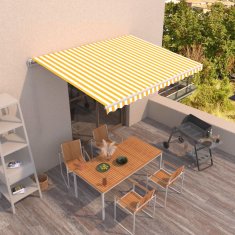 Vidaxl Ročna tenda 4,5 x 3,5 m Rumene in bele črte 100% poliester