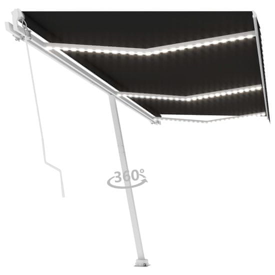 Vidaxl Ročno zložljiva tenda z LED lučmi 600x350 cm antracitna