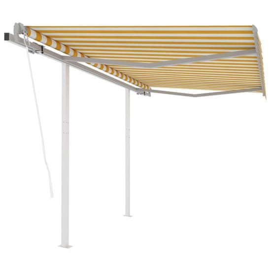 Greatstore Avtomatsko zložljiva tenda s stebrički 3x2,5 m rumena in bela
