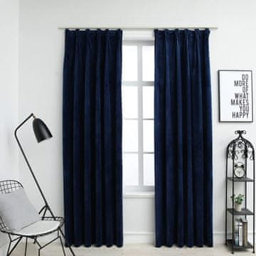 Vidaxl vidaXL Zavese s kavlji, 2 kosa, žamet, temno modra, 140x225 cm