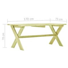 Vidaxl Vrtna miza 170x73x70 cm impregnirana borovina