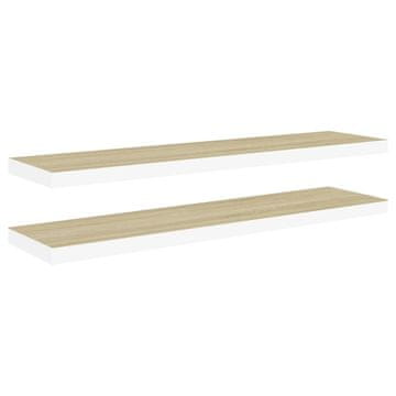 Vidaxl Stenske police 2 kosa barva hrasta in bela 90x23,5x3,8 cm MDF