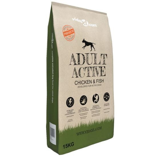 Vidaxl Premium suha hrana za pse Adult Active Chicken & Fish 15 kg
