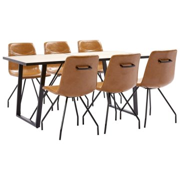 Vidaxl Jedilna garnitura 7-delna v barvi konjaka umetno usnje