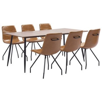 Vidaxl Jedilna garnitura 7-delna v barvi konjaka umetno usnje