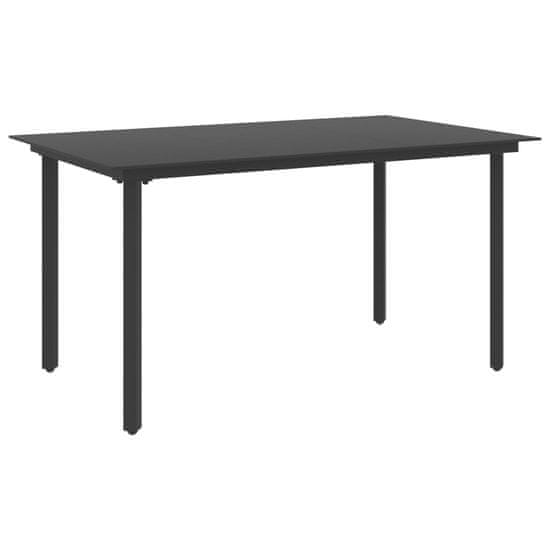 Vidaxl Vrtna jedilna miza črna 150x80x74 cm jeklo in steklo