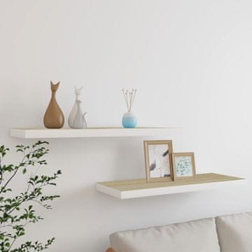 Vidaxl vidaXL Stenske police, 2 kosa, hrast in bela, 80 x 23,5 x 3,8 cm, MDF