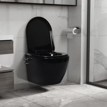 Vidaxl Viseča WC školjka brez roba z bide funkcijo keramična črna