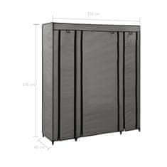 Vidaxl Garderobna omara s predelki in palicami siva 150x45x176cm blago