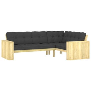 Vidaxl Vrtna kotna klop in blazine 239 cm impregnirana borovina