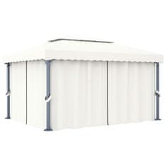 Vidaxl Paviljon z zaveso 4x3 m kremno bel aluminij