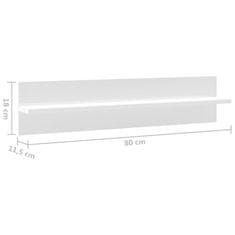 Vidaxl Stenska polica 2 kosa visok sijaj bela 80x11,5x18 cm iverna pl.