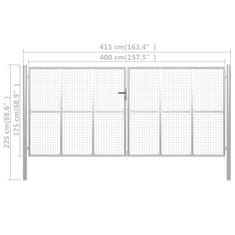 Vidaxl Vrtna vrata pocinkano jeklo 415x225 cm srebrna