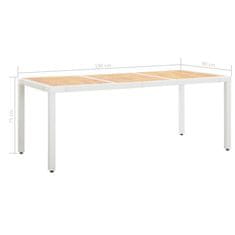 Vidaxl Vrtna miza bela 190x90x75 cm poli ratan in trden akacijev les