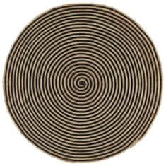 shumee vidaXL Preproga iz jute črn spiralni dizajn ročno izdelana 90 cm