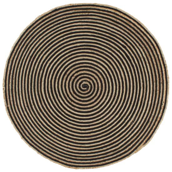 shumee vidaXL Preproga iz jute črn spiralni dizajn ročno izdelana 90 cm