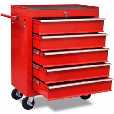 shumee Rdeč delavniški voziček za shranjevanje orodja s 5 predali