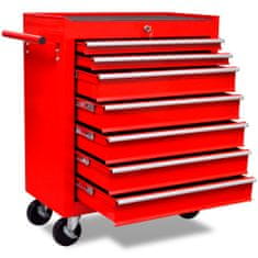 Greatstore Rdeč delavniški voziček za shranjevanje orodja s 7 predali